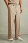 REISS OATMEAL ANZAC TEXTURED CREPE DRAWSTRING TROUSERS