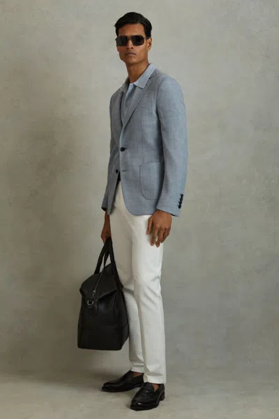 Reiss Soft Blue Single Breasted Blazer With Cotton