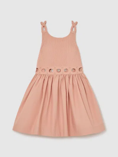Reiss Kids'  Apricot Rita 13-14 Yrs Rib-knit Mix Cut-out Flared Dress