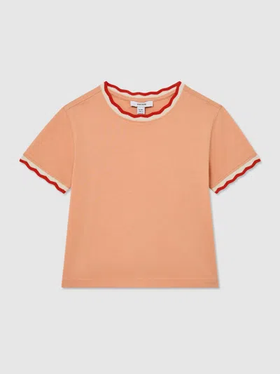 Reiss Kids' Apricot 3-9 Yrs Cotton Scallop-trim T-shirt In Blue
