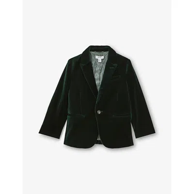 Reiss Kids' Green Apsara Single-breasted Stretch-velvet Blazer 3