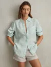 Reiss Aqua 100% Linen Button-through Shirt In Blue