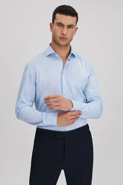 Reiss White/soft Blue Archie Striped Cutaway Collar Shirt In White/ Soft Blue