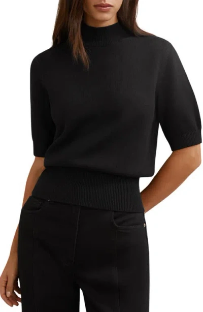 Reiss Womens Black Aria Funnel-neck Cotton And Wool-blend Jumper Xs
