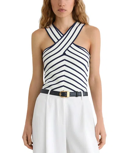 Reiss Womens White Navy Aria Striped Knitted Vest Top Xs In Blue