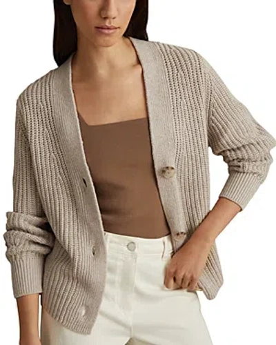 Reiss Ariana - Neutral Cotton Blend Knitted Cardigan, L