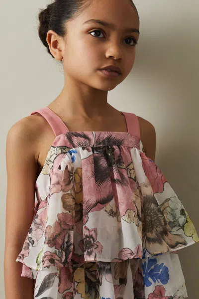 Reiss Pink Print 9-13 Yrs Tiered Floral Print Top Co-ord