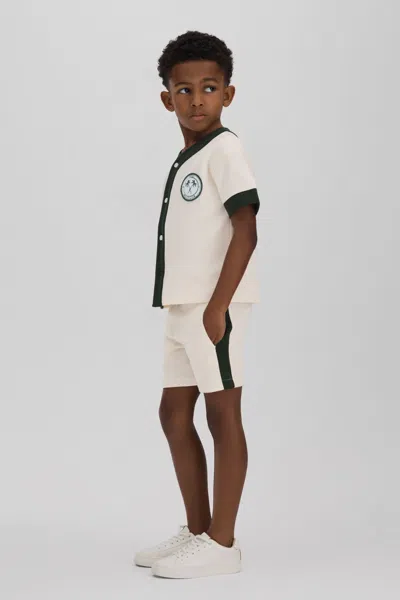Reiss Ark - Ecru/green Junior Textured Cotton Baseball Shirt, Age 4-5 Years