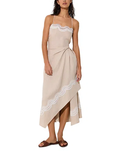 Reiss Arla Lace Trim Linen Dress In Neutral