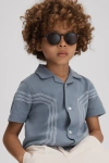 REISS ARLINGTON - AIRFORCE BLUE SENIOR COTTON EMBROIDERED CUBAN COLLAR SHIRT, UK 9-10 YRS