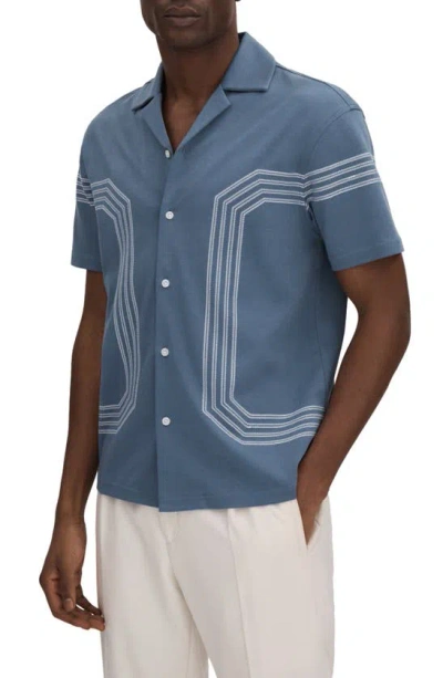 Reiss Arlington Mercerized Cotton Regular Fit Button Down Camp Shirt In Airforce Blue