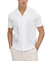 Reiss Arlington Mercerized Cotton Regular Fit Button Down Camp Shirt In White/sage