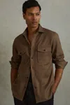 Reiss Tobacco Brown Arlo Cotton Canvas Overshirt
