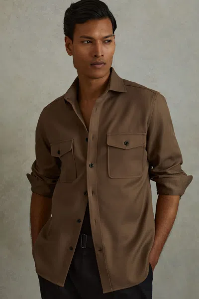 Reiss Tobacco Brown Arlo Cotton Canvas Overshirt In Tobacco Brown