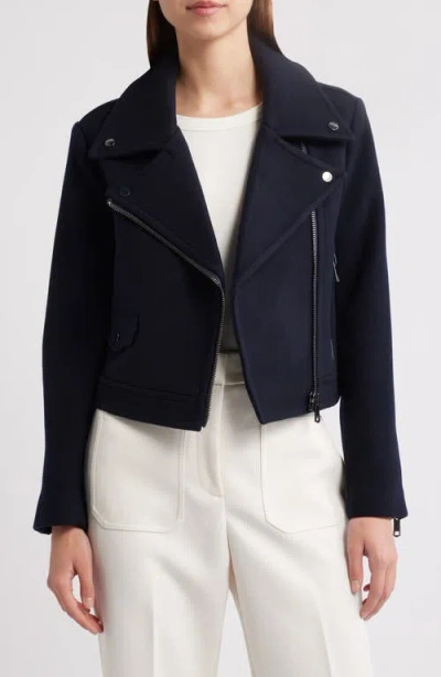Reiss Arlow Asymmetric Zip Wool Blend Jacket In Navy