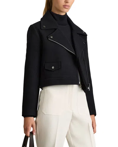 Reiss Arlow Cropped Wool-blend Biker Jacket In Black