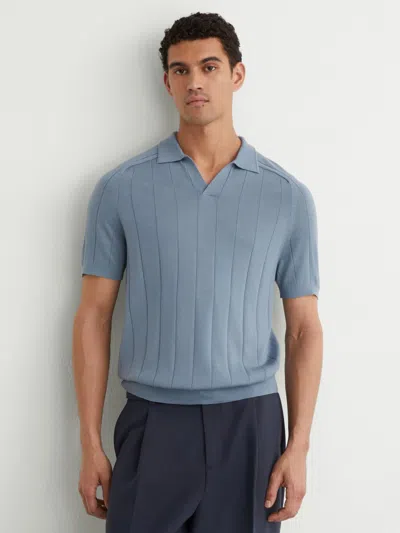Reiss Chelmsford Short Sleeve Merino Wool Sweater Polo In Blue