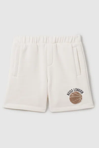 Reiss Arto - Off White Relaxed Embroidered Basketball Shorts, Uk 10-11 Yrs