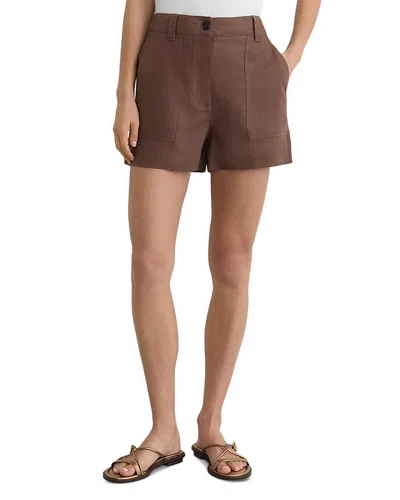 Reiss Ashby High Rise Linen Shorts In Brown