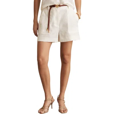 Reiss Womens White Ashby Wide-leg Linen Shorts