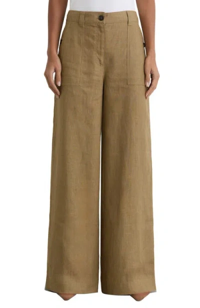 Reiss Womens Light Khaki Green Ashby Wide-leg Linen Trousers In Nude