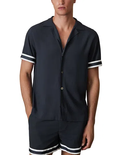 Reiss Asher Striped Cuff Camp Shirt In Blue