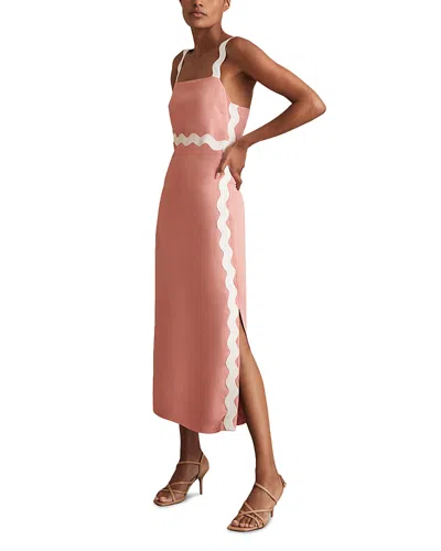 Reiss Asher Wave Craft Midi Dress In Pink