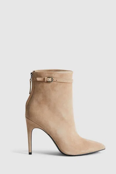 Reiss Ashton - Biscuit Suede Heeled Ankle Boots, Us 6