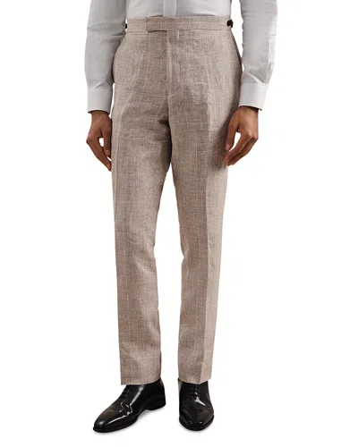 Reiss Ashton Linen Check Regular Fit Suit Pants In Oatmeal