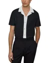 Reiss Aster Textured Colorblock Cuban Shirt In Navy/white