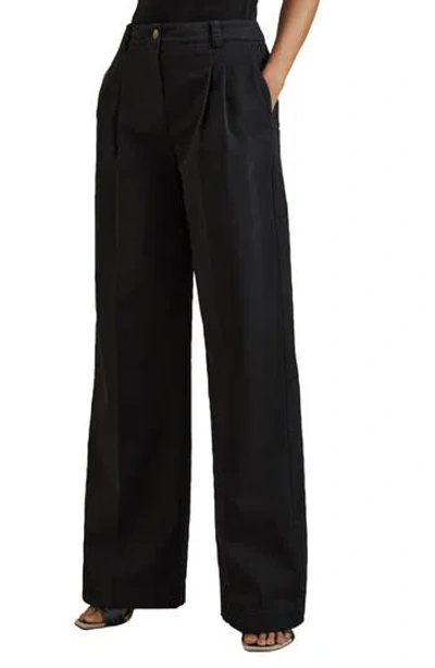 Reiss Astrid Front Pleat High Rise Wide Leg Pants In Washed Black