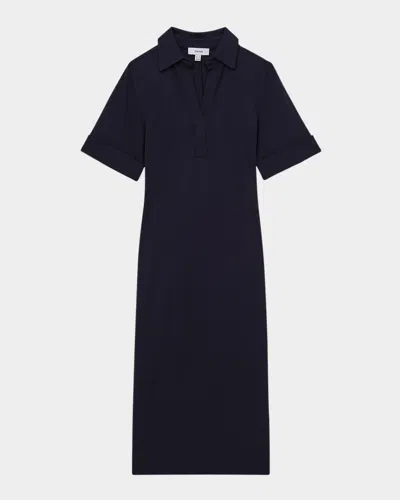 REISS ASTRID SIDE-SLIT JERSEY POLO MIDI DRESS