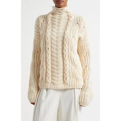 Reiss Atelier Aubrey Turtleneck Cable Stitch Sweater In Cream