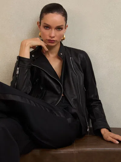 Reiss Atelier Black Atelier Leather Biker Jacket