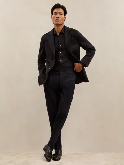 Reiss Atelier Navy Atelier Wool Tapered Trousers In Black