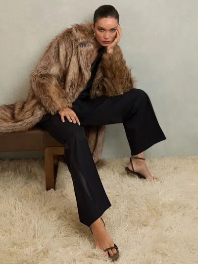 Reiss Atelier Neutral Atelier Faux-fur Long Coat In Brown