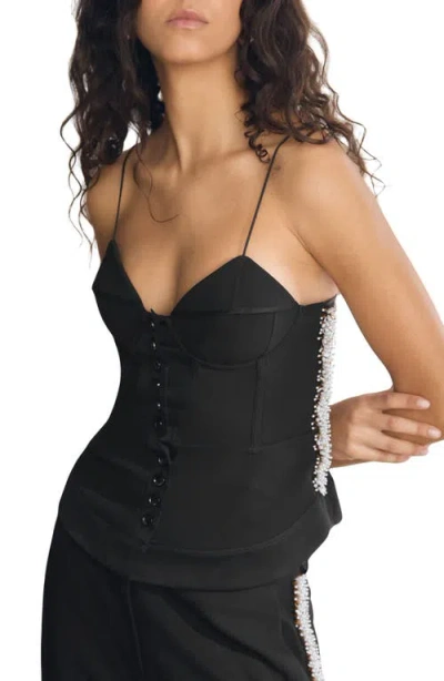 Reiss Atelier Preston Faux Pearl Embellished Button-up Bustier In Black