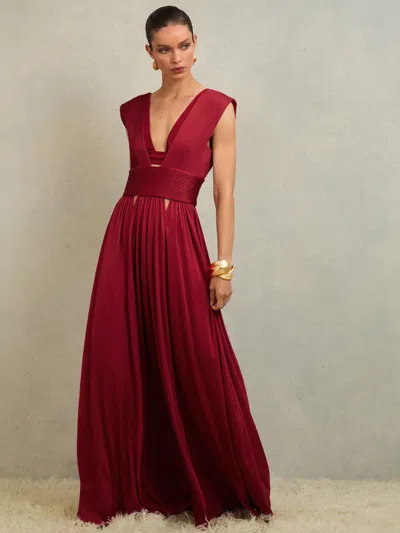Reiss Atelier Red Atelier Cut-out Pleated Maxi Dress