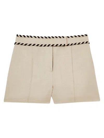 Reiss Atelier Women's Fawn Whipstitch Linen Shorts In Neutral