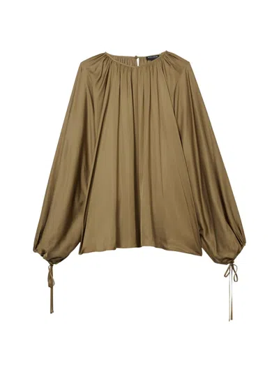 Reiss Atelier Women's Finley Draped Balloon-sleeve Blouse In Brown