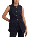 Reiss Athe Denim Long Line Waistcoat In Blue