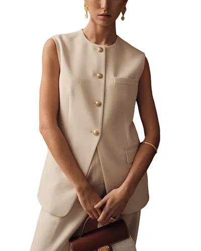 Reiss Athena High Neck Long Line Waistcoat In Neutral