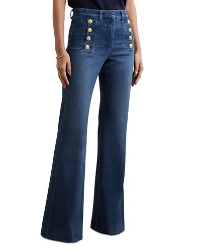 Reiss Athena High Rise Flare Hem Jeans In Mid Blue