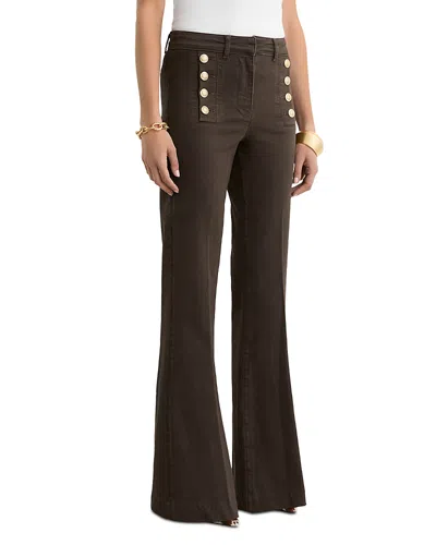 Reiss Athena High Rise Flare Leg Jeans In Khaki Green
