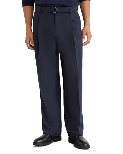 Reiss Atwell Relaxed Fit Wide Leg Pleated Trousers In Blue