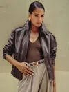 Reiss Aubergine Petite Oversized Leather Jacket In Purple