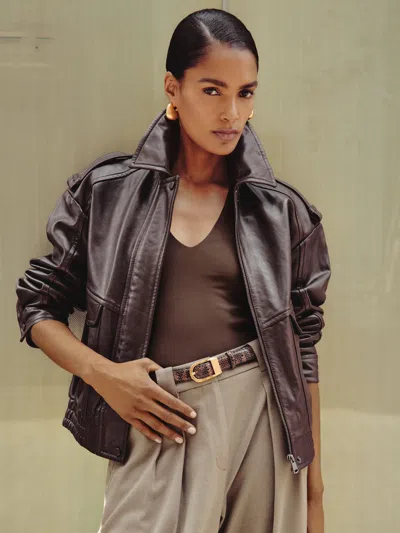 Reiss Aubergine Petite Oversized Leather Jacket In Purple