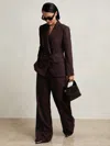 Reiss Aubergine Wool-blend Wide-leg Suit Trousers In Purple