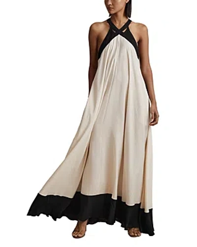 Reiss Neutral/black Relaxed Colourblock Maxi Dress