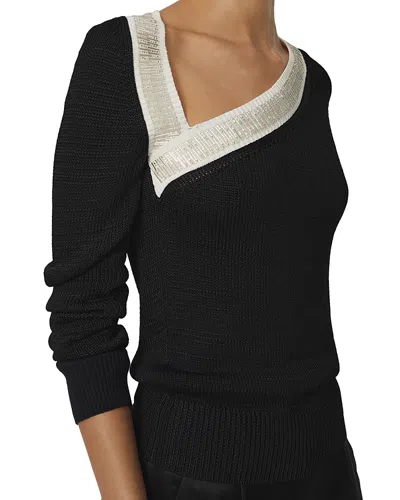 Reiss Aubrey Asymmetric Beaded Sweater In Black